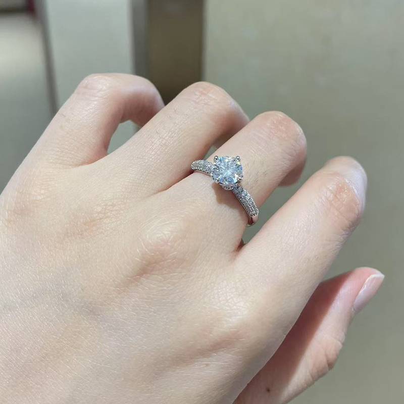 单头Women's RingS925银镀白金定制选款主石Moissanite1.0ct/副石高碳钻